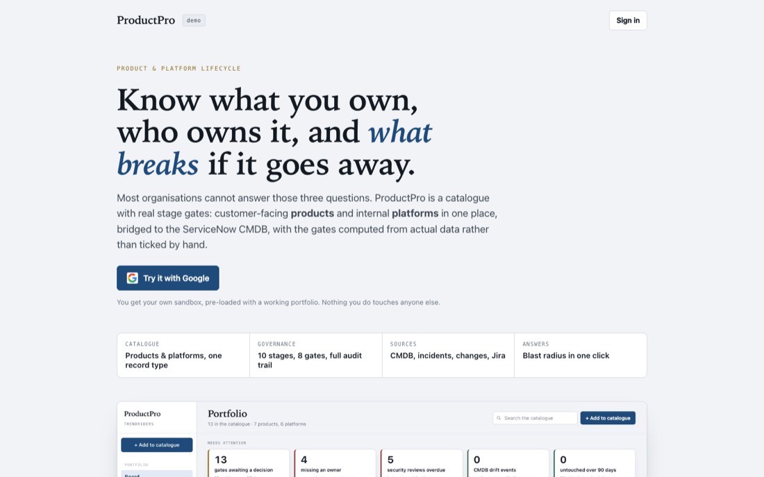 ProductPro landing page